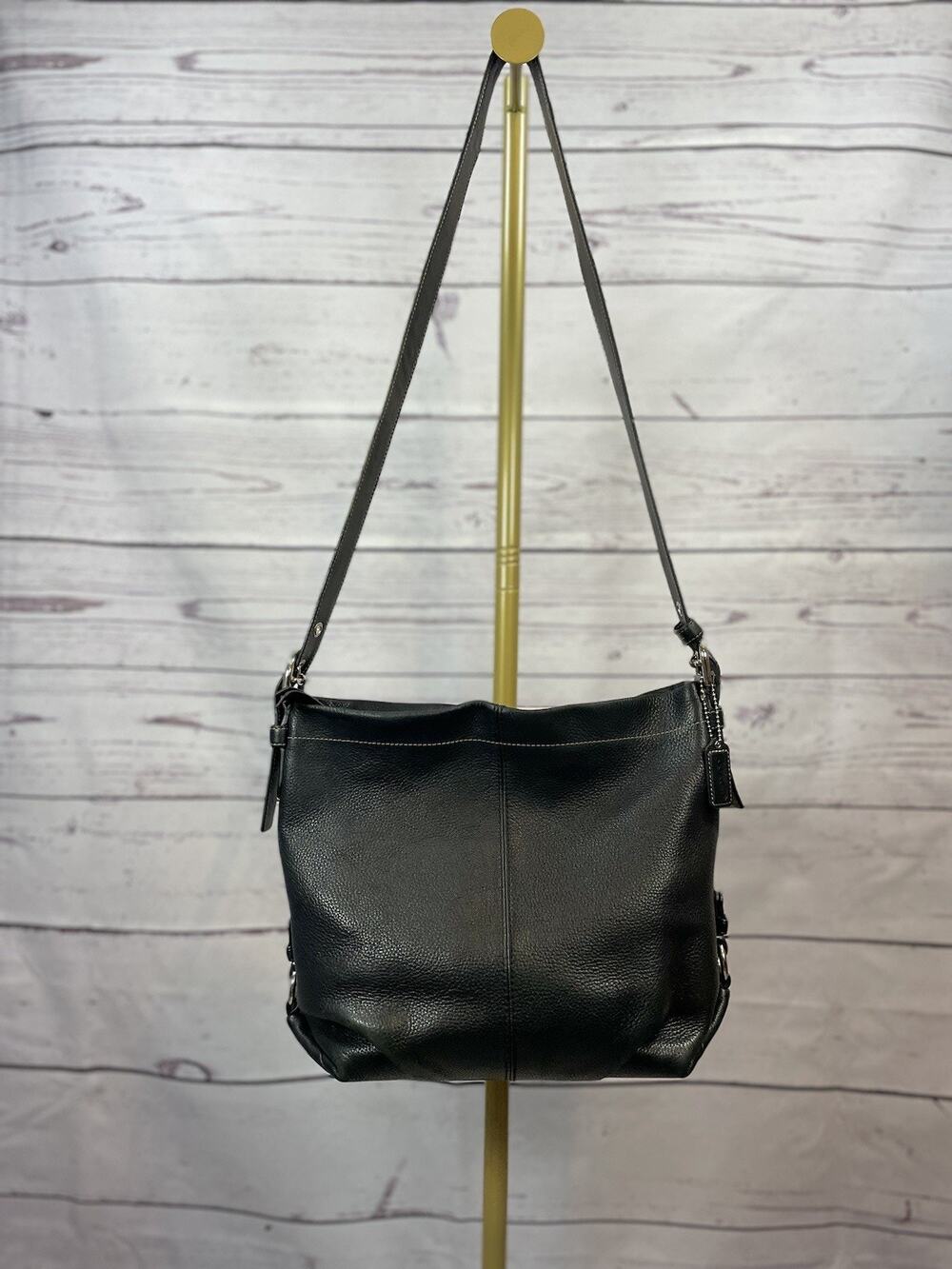 Coach 2012 Pebbled Leather Convertible Hobo Shoulder Bag F15064 Black Leather